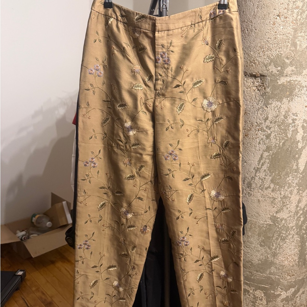 Floral Embroidered Gold Pants